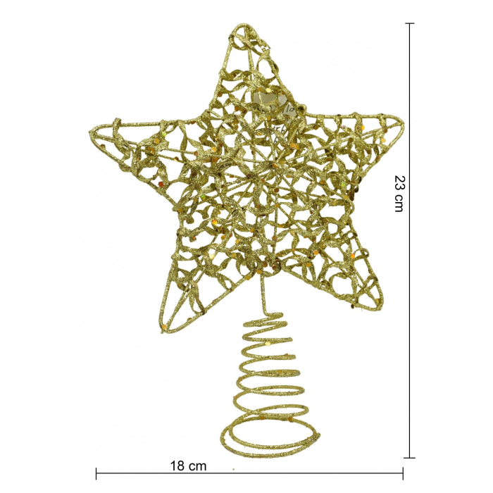 Varf decorativ de brad, Auriu, in forma de Stea, design cu paiete, din Plastic/Metal, 18 cm x 23 cm, Interior/Exterior,  [6]