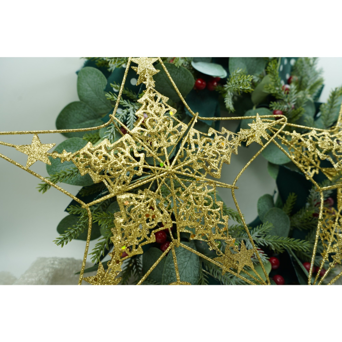 Varf decorativ de brad, Auriu, in forma de Stea, design de braduti, din Plastic/Metal, 24 cm x 27 cm, Interior/Exterior,  [3]