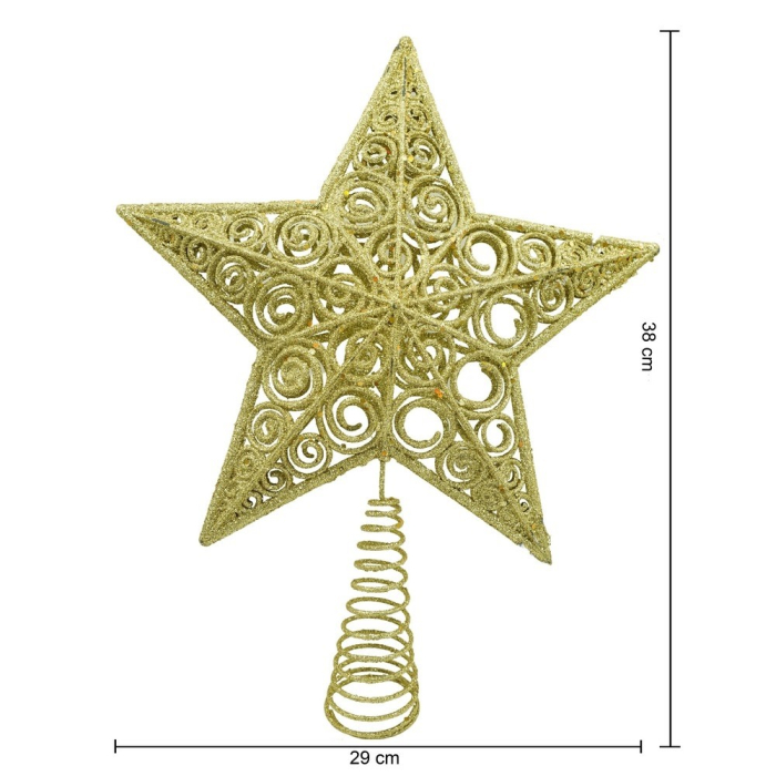 Varf decorativ de brad, Auriu, in forma de Stea, design spiralat, din Plastic/Metal, 29 cm x 38 cm, Interior/Exterior,  [11]
