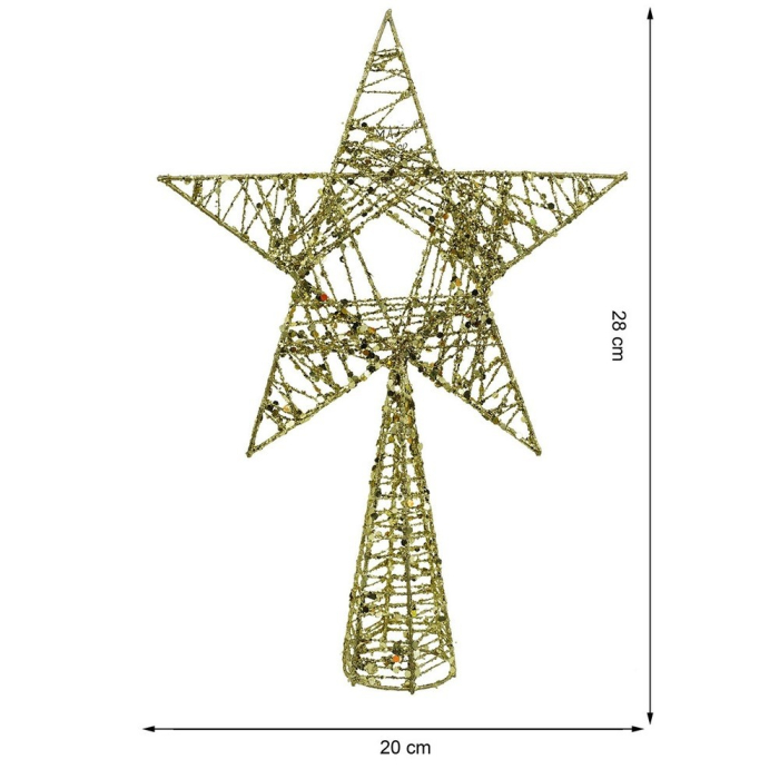 Varf decorativ de brad, Auriu, in forma de Stea, infasurata, din Plastic/Metal, 20 cm x 28 cm, Interior/Exterior,  [11]