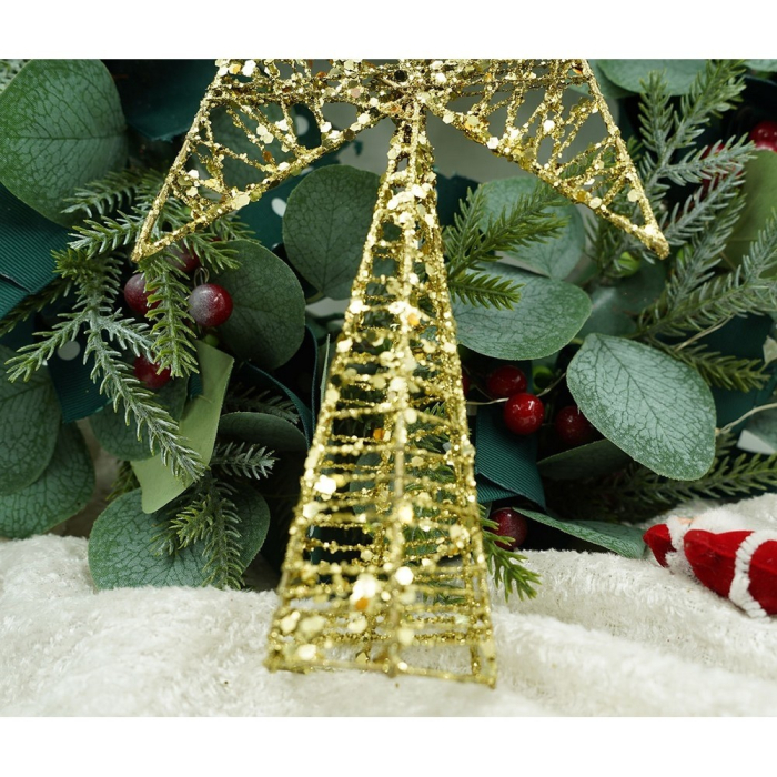 Varf decorativ de brad, Auriu, in forma de Stea, infasurata, din Plastic/Metal, 20 cm x 28 cm, Interior/Exterior,  [10]