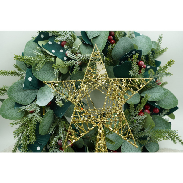 Varf decorativ de brad, Auriu, in forma de Stea, infasurata, din Plastic/Metal, 20 cm x 28 cm, Interior/Exterior,  [4]