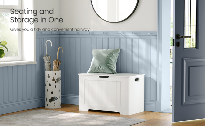 VASAGLE Banca cu spatiu depozitare, pentru hol sau dormitor, din PAL, 76x40x48cm, alb [10]