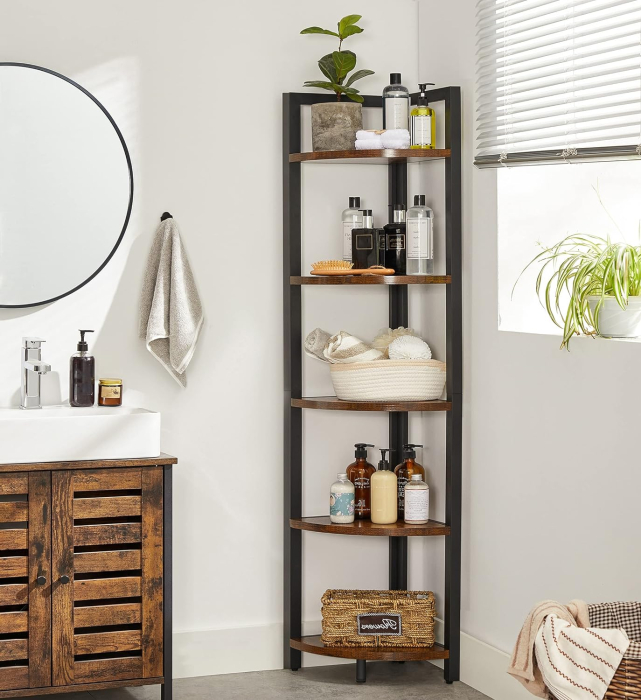 VASAGLE Biblioteca de colt cu 5 etaje, cadru metalic, 150x30x30cm, stil industrial maro rustic si negru [4]