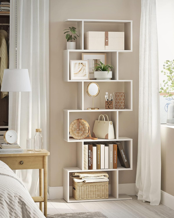 VASAGLE Biblioteca, raft cu 6 unitati de depozitare, pentru living, din lemn, 24x190x70cm, alb [2]