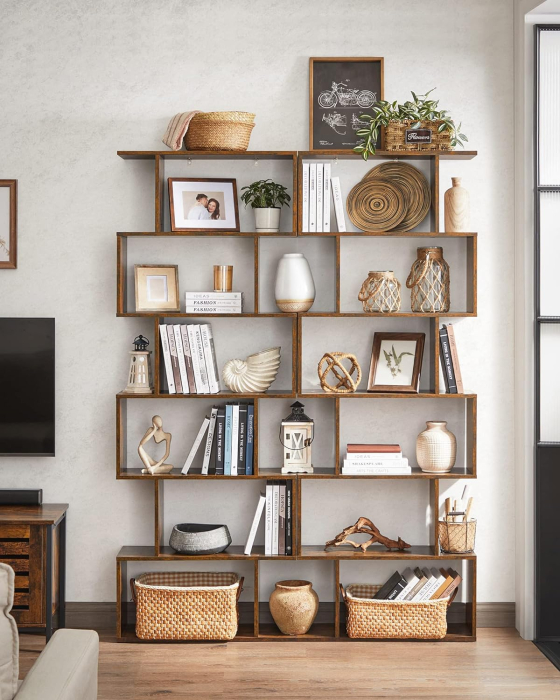 VASAGLE Biblioteca, raft cu 6 unitati de depozitare, pentru living, din lemn, 24x190x70cm, maro rustic [5]