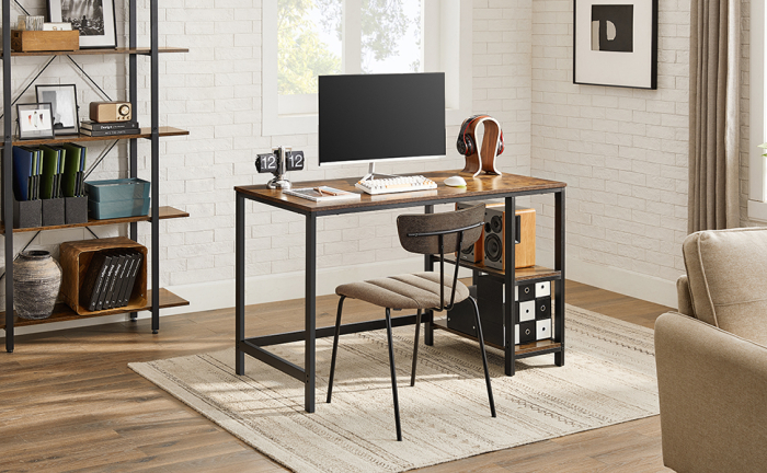 VASAGLE Birou cu 2 rafturi pe stanga sau dreapta, cadru din otel, 60x120x75cm, industrial, maro rustic si negru [11]