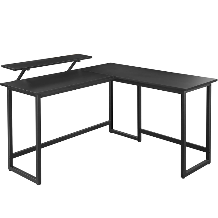 VASAGLE Birou in forma de L cu suport pentru monitor, cadru metalic, 140x130x76cm, negru [1]