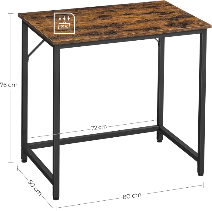 VASAGLE Birou PC compact, stil industrial, PAL si cadru metalic, 80x50x76 cm, maro rustic [4]