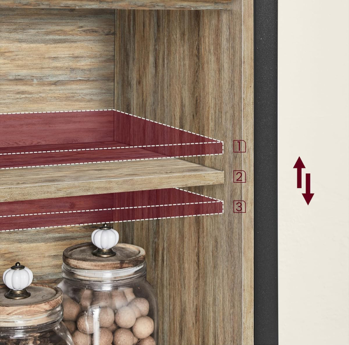 VASAGLE Comoda pentru living sau bucatarie, cu 2 usi glisante, rafturi reglabile, stil rustic, 33x100x80 cm, maro natur [6]