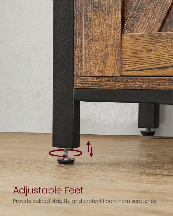 VASAGLE Comoda pentru living sau bucatarie, cu 2 usi glisante, rafturi reglabile, stil rustic, 33x100x80cm, maro si negru [5]