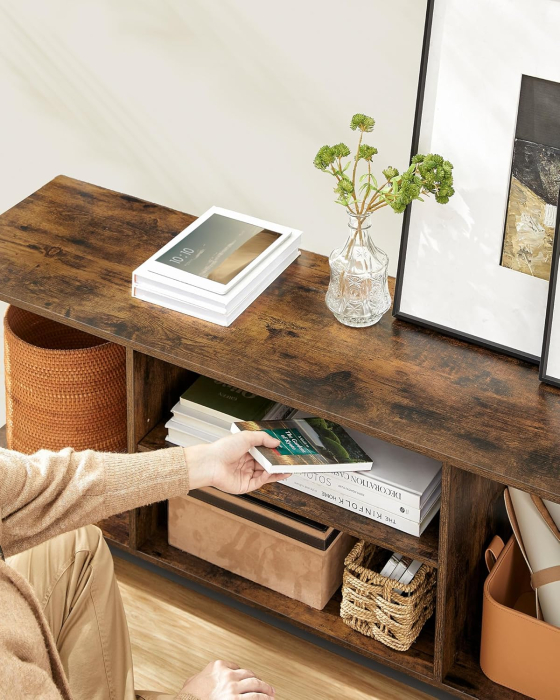 VASAGLE Comoda TV pentru televizoare pana la 65 inch, cadru metal, stil industrial, 147x40x50 cm, maro rustic [4]