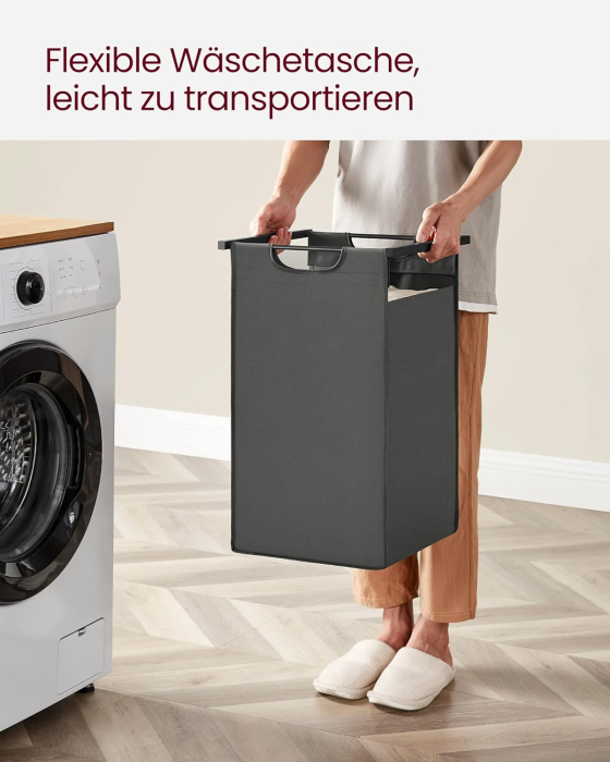 VASAGLE Cos de rufe, cu 2 saci detasabili, 2 rafturi, capacitate de 46L per sac, 73x33x92cm , negru si gri [9]