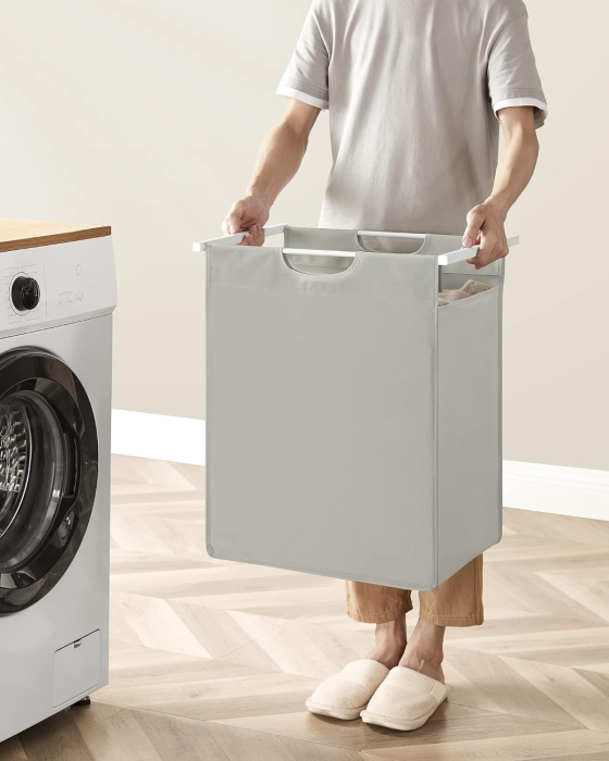 VASAGLE Cos de rufe, sac de rufe detasabil, raft, cadru metalic, 65L, 50x33x72 cm, alb [8]