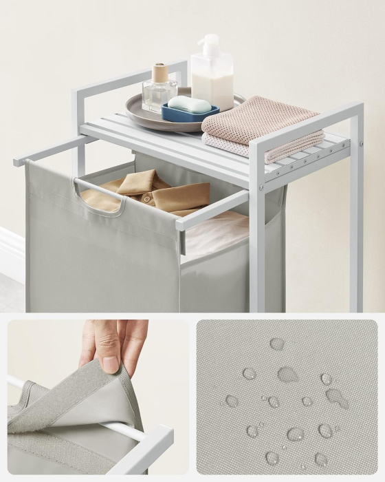 VASAGLE Cos de rufe, sac de rufe detasabil, raft, cadru metalic, 65L, 50x33x72 cm, alb [4]