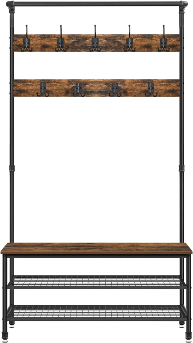 VASAGLE Cuier pentru haine cu 9 carlige si suport pentru pantofi, stil industrial, cadru din otel, 100x42x182 cm [2]