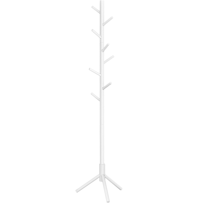 VASAGLE Cuier pentru haine, din lemn masiv, tip pom, cu 8 carlige, 175cm, alb [1]