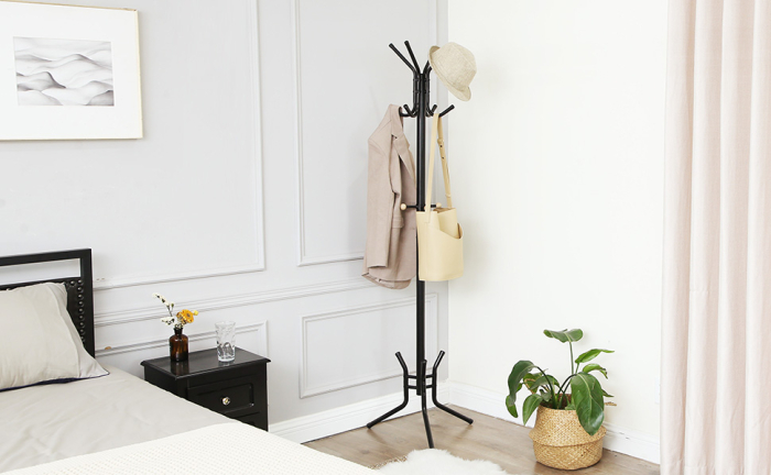 VASAGLE Cuier pentru haine, din otel, tip pom, cu 12 carlige, 176cm, negru [2]