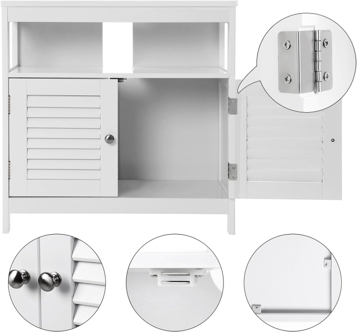 VASAGLE Dulap baie baza lavoar, cu 2 usi, 2 compartimente, alb 60x60x30 cm, alb [8]