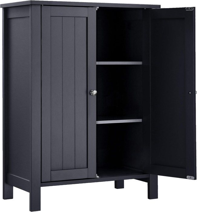 VASAGLE Dulap baie pe picioare cu 2 rafturi reglabile, din MDF, 30x60x80 cm, gri [6]