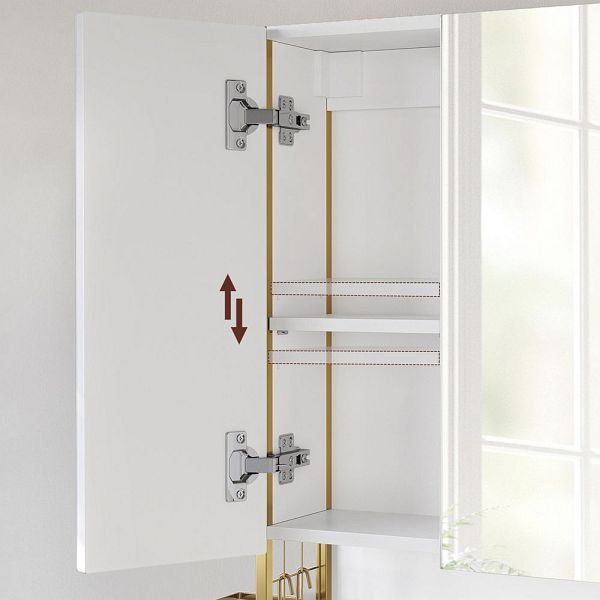 VASAGLE Dulap de baie de perete, 3 usi cu oglinda, compartiment deschis, 15x70x70 cm, alb auriu [12]