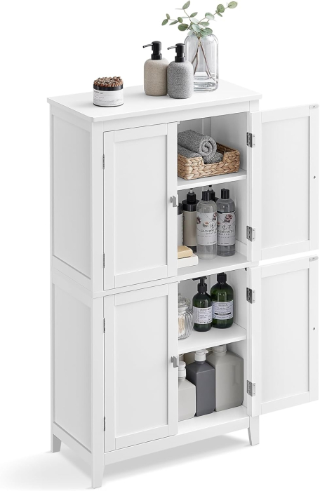 VASAGLE Dulap de baie, din MDF, cu 2 compartimente si 4 usi, rafturi reglabile, 30x60x110cm, alb [7]