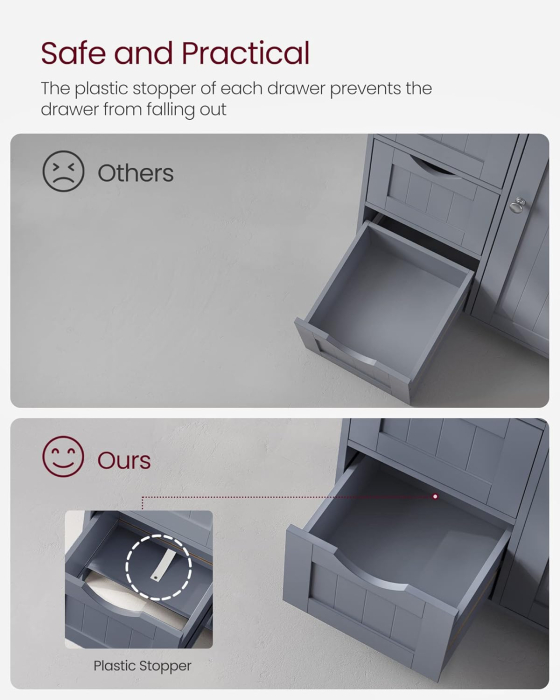 VASAGLE Dulap de baie, din MDF, cu 4 sertare, raft reglabil, 30x55x82 cm, gri [8]