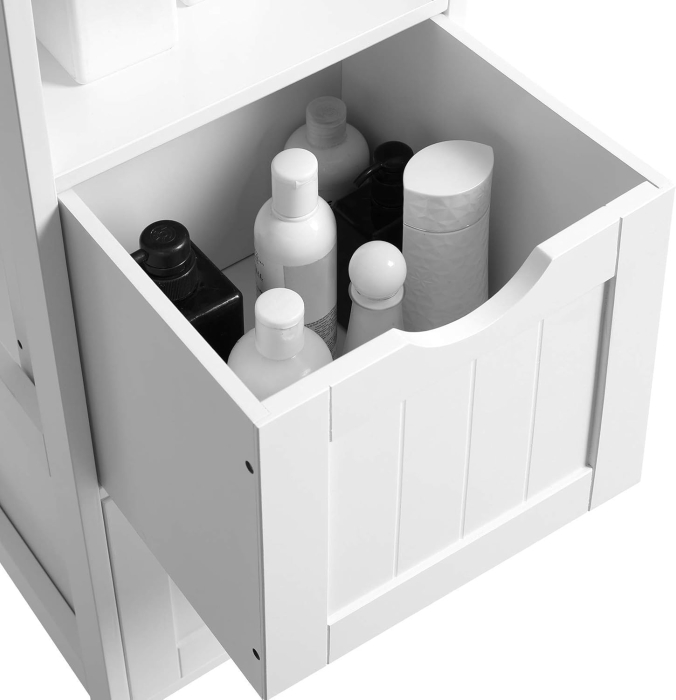 VASAGLE Dulap de baie tip coloana, din MDF, cu 2 sertare si 3 rafturi, 30x30x142 cm, alb [9]