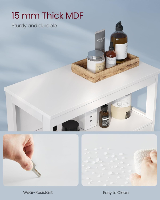 VASAGLE Dulap de depozitare de podea pentru baie, cu usi duble, 30x60x80cm, alb [7]