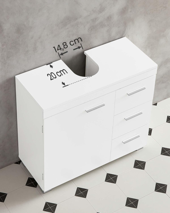 VASAGLE Dulap lavoar baie cu 3 sertare si 2 compartimente, MDF, 30x70x64 cm, alb [3]