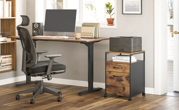 VASAGLE Dulap mobil tip rollbox pentru birouri, cu 2 sertare, stil industrial, 44x42x67cm, maro rustic [2]