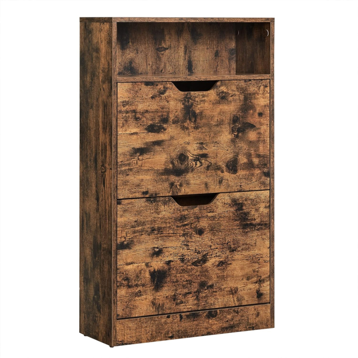 VASAGLE Dulap pantofi cu 2 usi flip, separator reglabil si detasabil, pentru 8-12 perechi, 24x60x102cm, maro rustic [1]