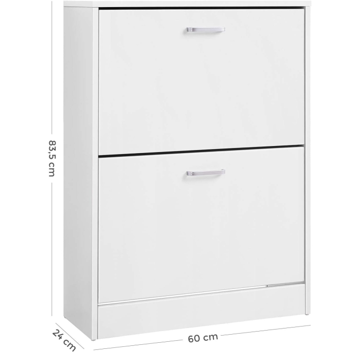 VASAGLE Dulap pantofi cu 2 usi rabatabile, din MDF, pentru 8-12 perechi, 60x24x84cm, alb [8]