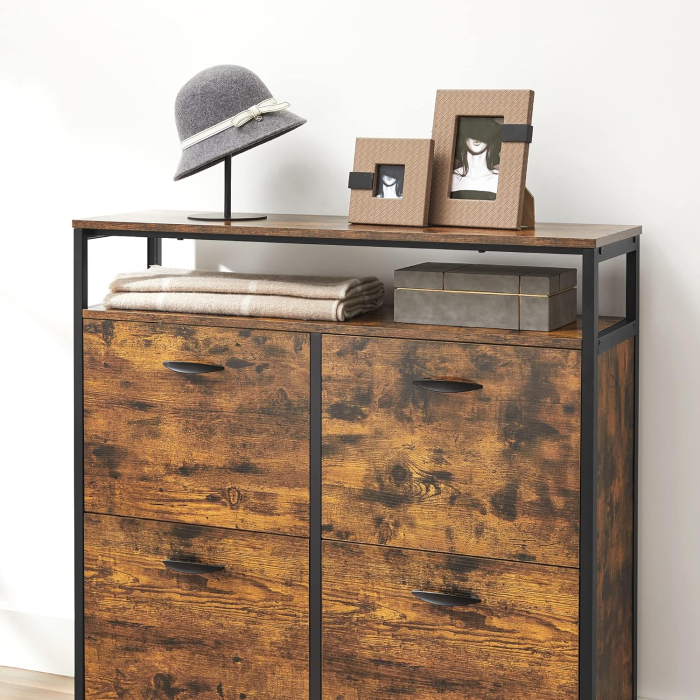 VASAGLE Dulap pantofi din MDF cu ​​4 usi basculante, pentru 12-20 perechi, 98x30x95cm, maro rustic si negru [6]