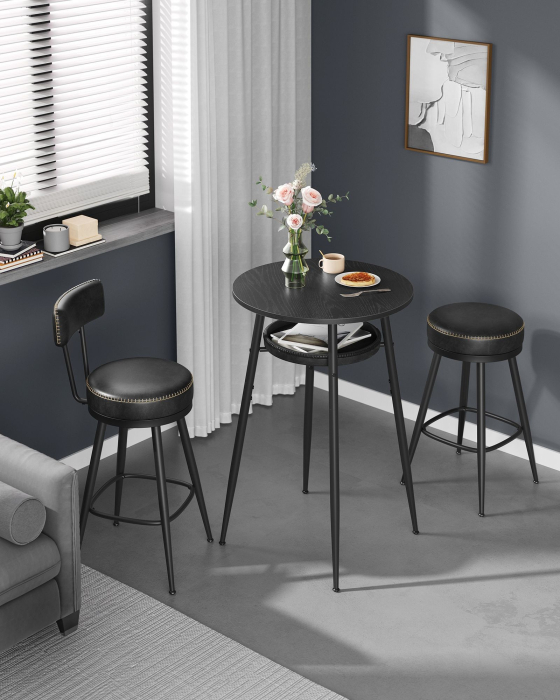 VASAGLE Masa de bar neagra, 70x70x91 cm – design elegant cu piele artificiala, blat 60 cm, stabila si usor de asamblat [8]