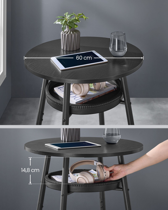 VASAGLE Masa de bar neagra, 70x70x91 cm – design elegant cu piele artificiala, blat 60 cm, stabila si usor de asamblat [5]