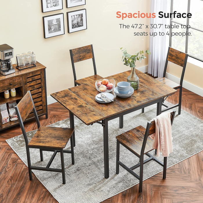 VASAGLE Masa de bucatarie sau living, extensibila, pentru spatii mici, stil industrial, 75x78x85/120cm, maro [2]