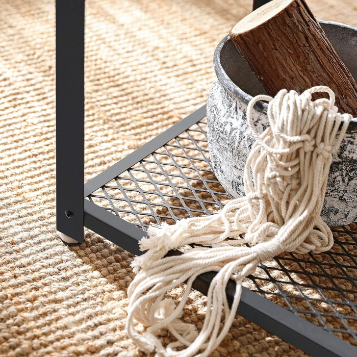 VASAGLE Masa de cafea laterala, tip noptiera, cu cadru metalic, 45x45x55cm, maro rustic si negru [9]