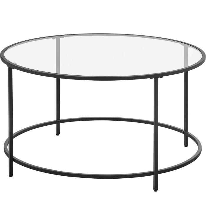 VASAGLE Masa de cafea rotunda, din sticla securizata cu cadru metalic, 84x84x45cm, negru [1]
