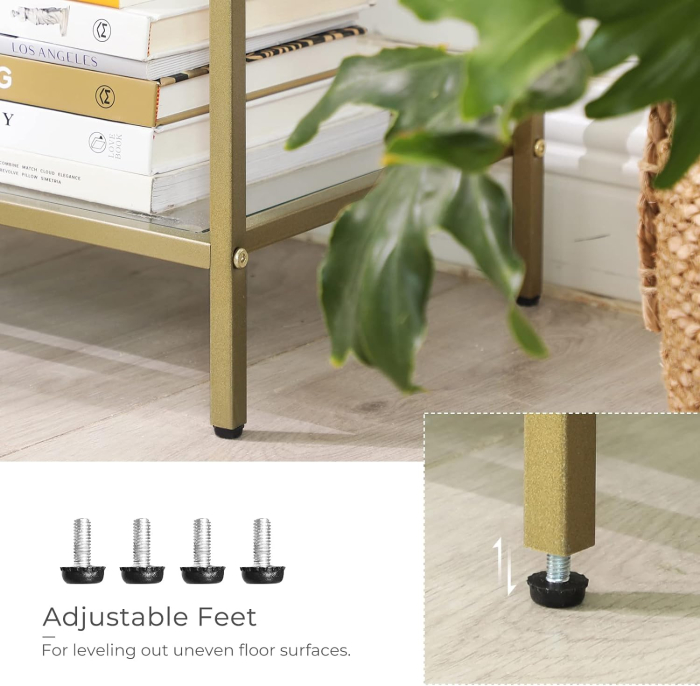 VASAGLE Masa de intrare, pe 3 nivele, blat din sticla securizata, cadru metalic, 30x100x73cm, auriu [5]