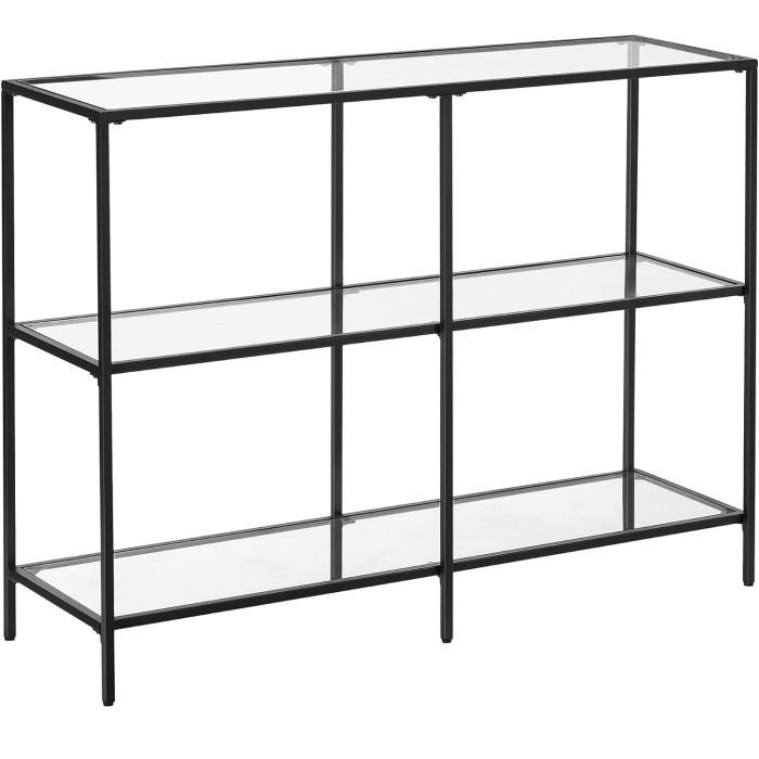 VASAGLE Masa de intrare, pe 3 nivele, blat din sticla securizata, cadru metalic, 30x100x73cm, negru [1]