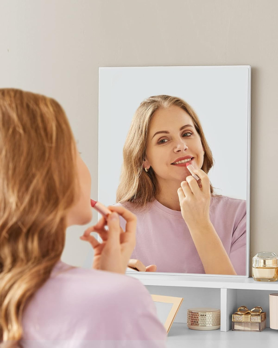 VASAGLE Masa de toaleta cu oglinda, cu 2 sertare si 3 compartimente deschise, 40x80x140cm, stil modern, alb [4]