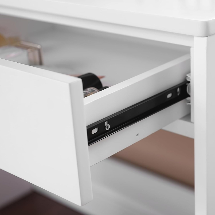 VASAGLE Masa de toaleta cu oglinda rabatabila si 2 sertare, 3 compartimente deschise, 100x40x142cm, alb [10]