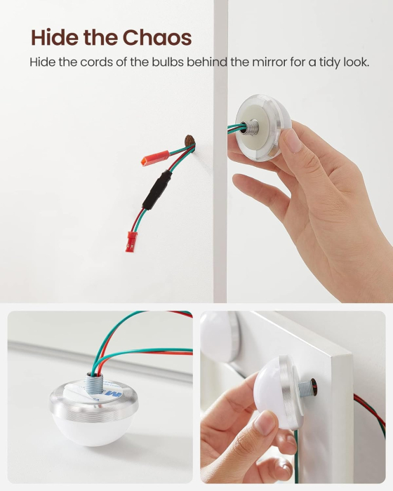 VASAGLE Masa de toaleta cu oglinda si becuri, cu 2 sertare si 3 compartimente deschise, 40x80x145cm, modern, alb [4]