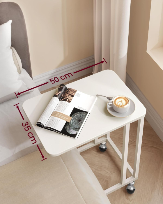 VASAGLE Masuta de cafea, cu cadru de otel si roti, stil industrial, 35x50x60 cm, crem [2]