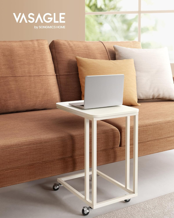 VASAGLE Masuta de cafea, cu cadru de otel si roti, stil industrial, 35x50x60 cm, crem [3]