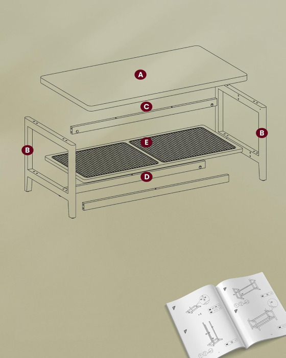 VASAGLE Masuta de cafea, din MDF, cu spatiu de depozitare pe 2 nivele, 55x100x45 cm, negru [4]
