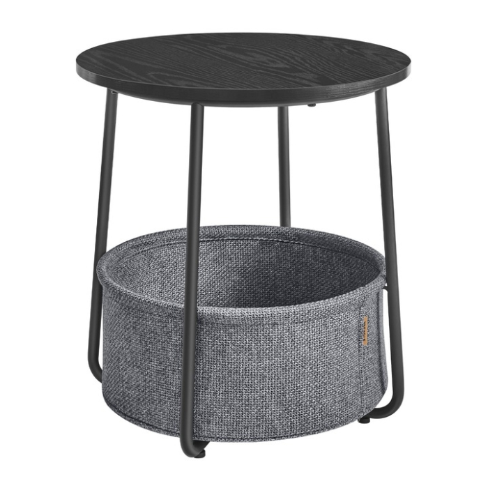 VASAGLE Masuta de cafea rotunda cu cos de stofa, stil modern, 45x50cm, negru-gri [1]
