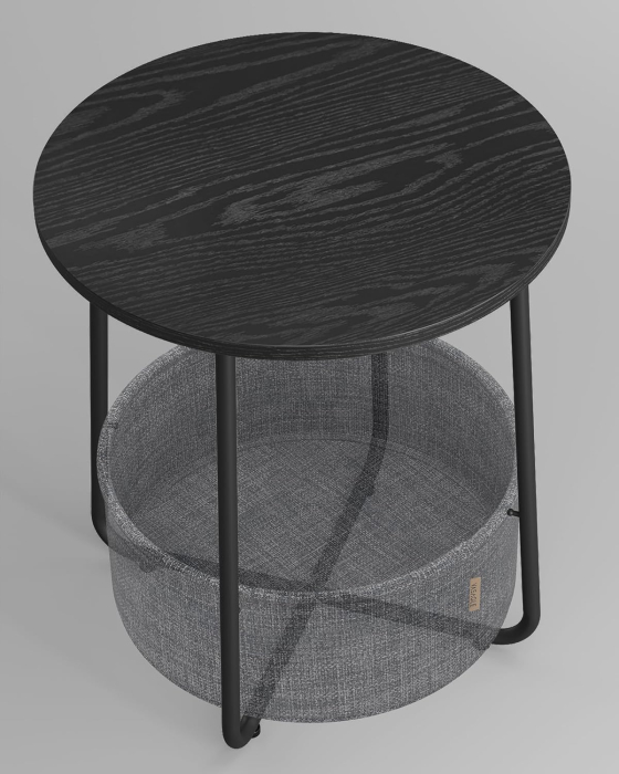 VASAGLE Masuta de cafea rotunda cu cos de stofa, stil modern, 45x50cm, negru-gri [5]