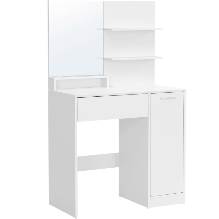 VASAGLE Masuta de toaleta cu oglinda, dulap si sertar pentru cosmetice, 80x40x132cm, alb [10]